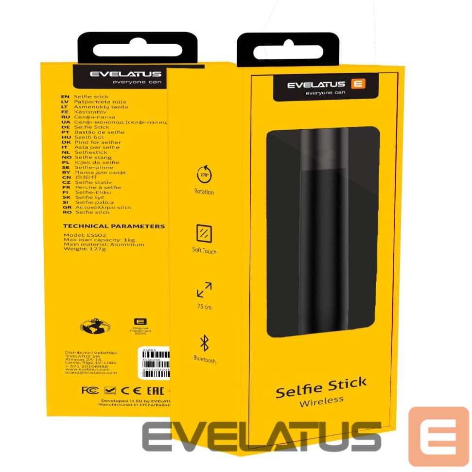 Селфи палка Evelatus - Evelatus Selfie Stick Monopod ESS02 Bluetooth Black