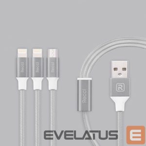Кабель Recci Universal Delicate RCS-H120 3 in 1 Micro USB + 2 x Lightning Fast Charging 1,2 m Grey
