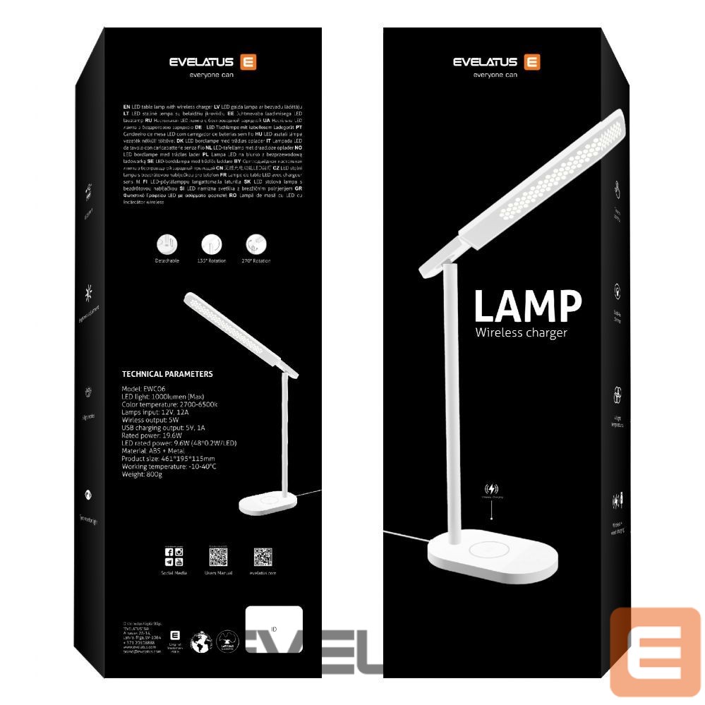 Беспроводное зарядное устройство Evelatus Evelatus Desk Lamp Wireless Charger EWC07 Black