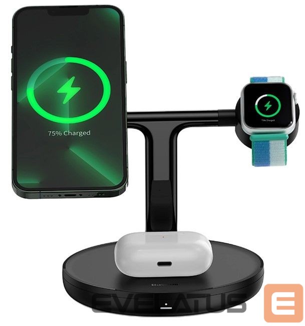 Беспроводное зарядное устройство Baseus Universal Swan inductive charger (compatible with MagSafe) stand for iPhone, Apple Watch, AirPods + 1m USB-C cable Black