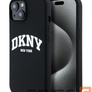Чехол на заднюю панель DKNY Apple iPhone 15 hardcase Liquid Silicone White Printed Logo MagSafe Black