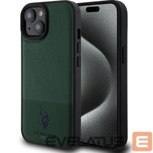 Чехол на заднюю панель U.S. Polo PU Apple iPhone 15 Leather Mesh Pattern Double Horse Case Green