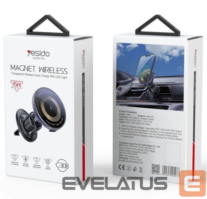 Авто держатель yesido 15W Air Outlet Car MagSafe Magnetic Wireless Charging Holder Black