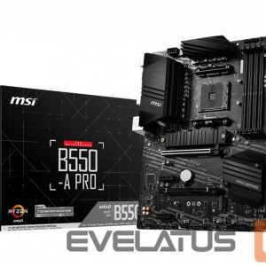 Материнская плата для процессоров Intel MSI  B550-A PRO Processor family AMD, Processor socket AM4, DDR4 DIMM, Memory slots 4, Supported hard disk drive interfaces 	SATA, M.2, Number of SATA connectors 6, Chipset AMD B550, ATX 