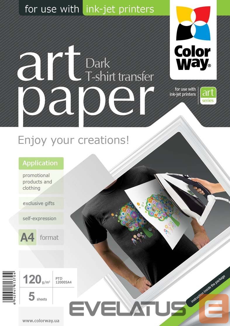 Офисные принадлежности ColorWay ART T-shirt transfer (dark) Photo Paper, 5 sheets, A4, 120 g/m²