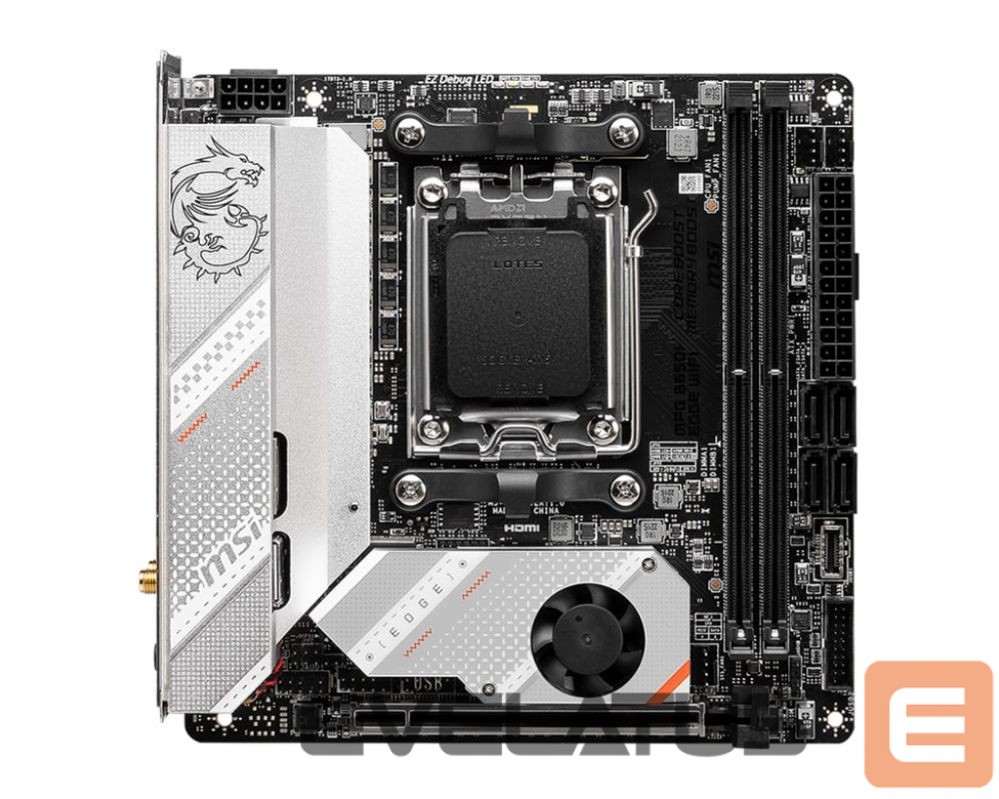 Материнская плата для процессоров Intel MSI MPG B650I EDGE WIFI Processor family AMD Processor socket AM5 DDR5 DIMM Memory slots 2 Supported hard disk drive interfaces SATA, M.2 Number of SATA connectors 4 Chipset AMD B650 Mini-ITX