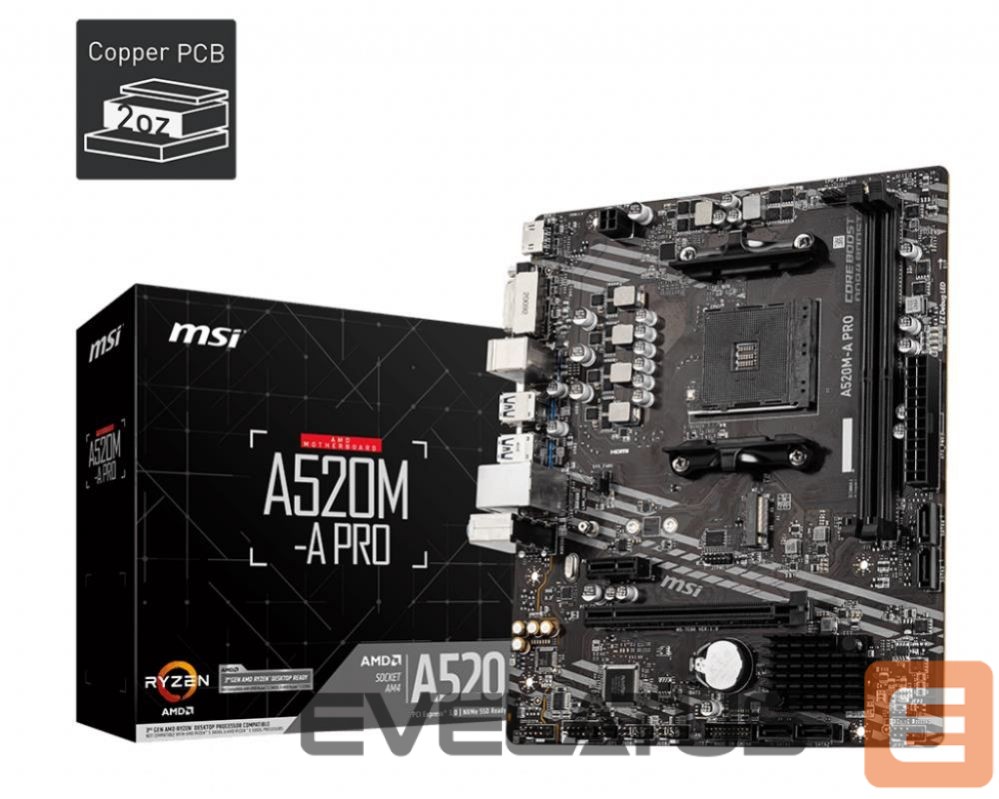 Материнская плата для процессоров AMD MSI Mainboard||AMD A520|SAM4|MicroATX|1xPCI-Express 3.0 1x|1xPCI-Express 3.0 16x|1xM.2|Memory DDR4|Memory slots 2|1xDVI|1xHDMI|2xAudio-Out|2xUSB 2.0|4xUSB 3.2|1xRJ45|A520M-APRO