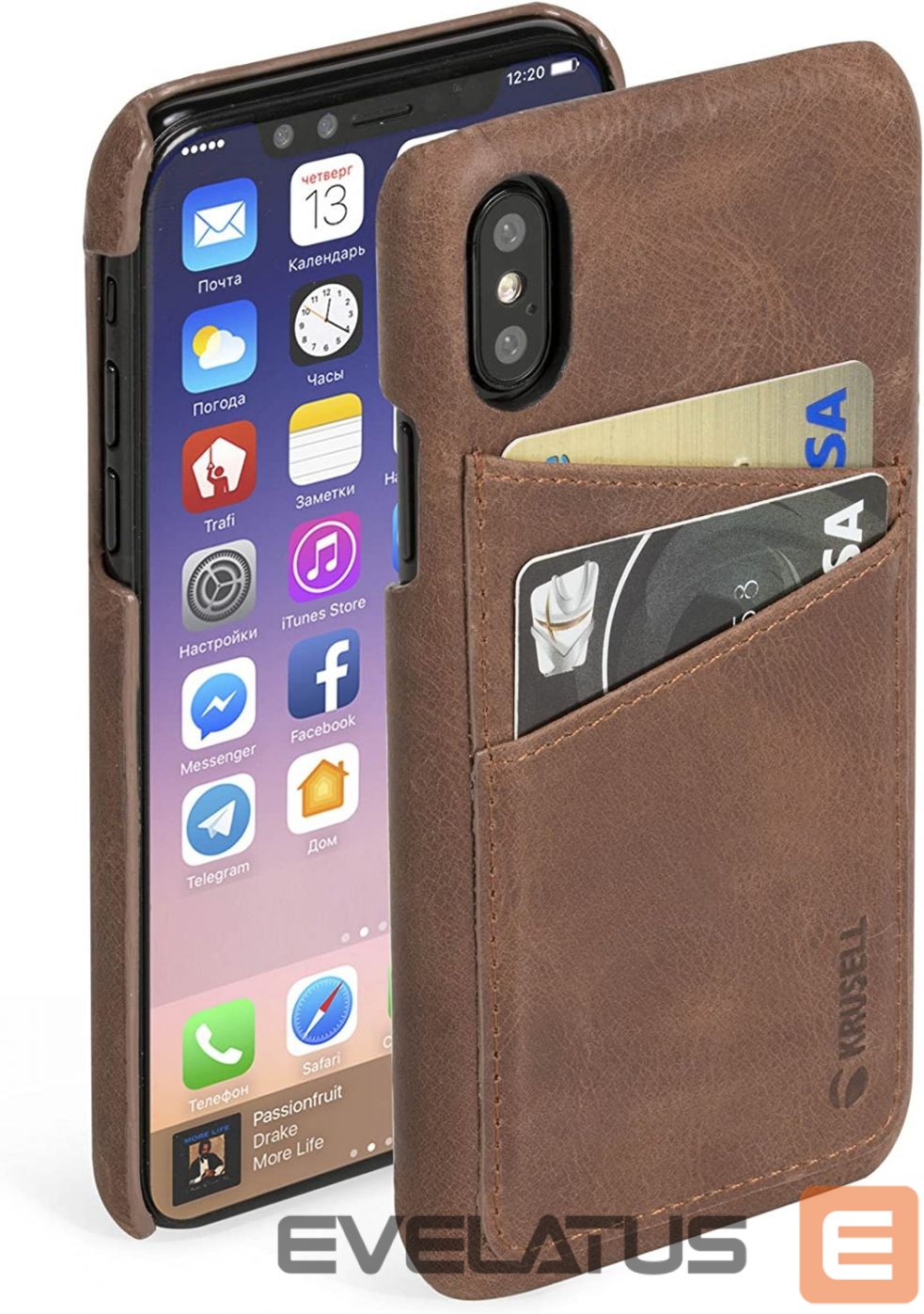 Чехол универсальная книжка Krusell Apple Sunne 2 Card Cover Apple iPhone X vintage cognac (61104)