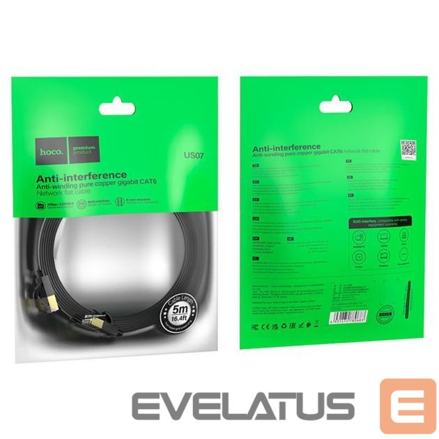 Кабель Hoco US07 General pure copper flat network cable(L=5M) Black