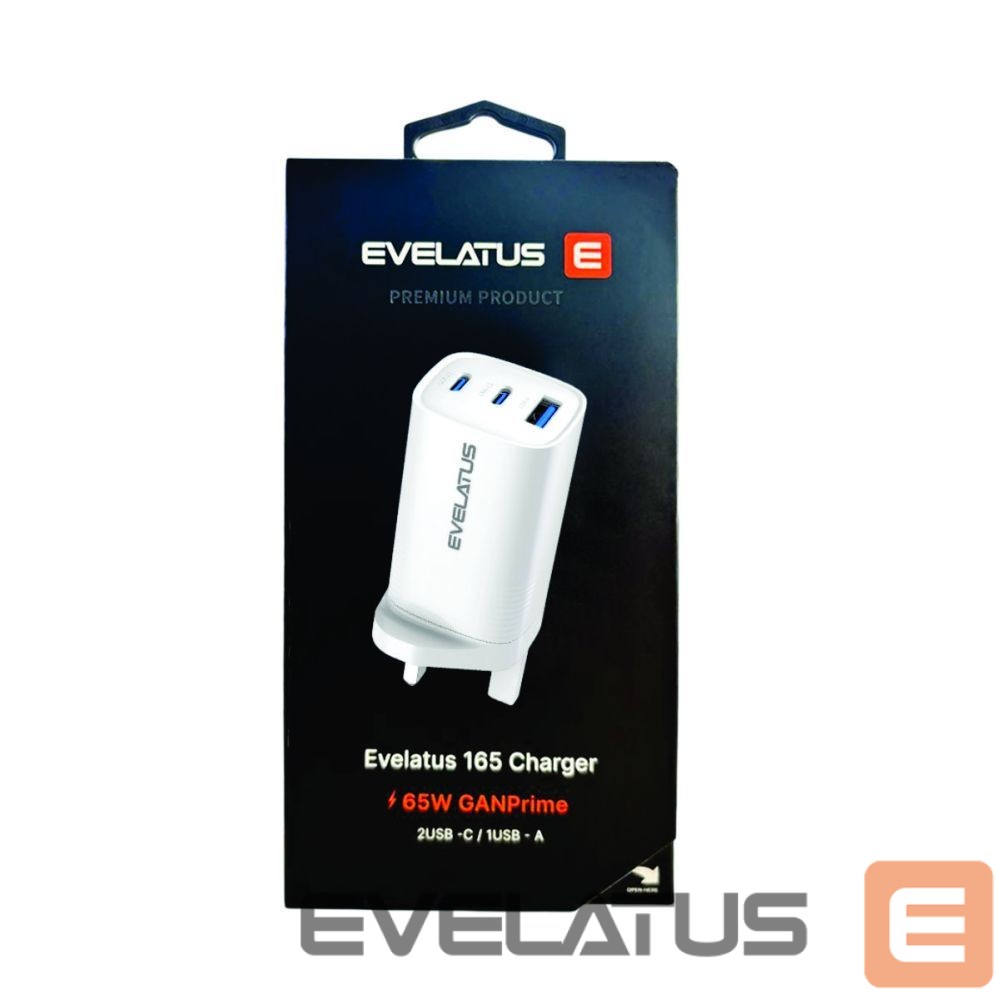 Адаптер Evelatus 65W Max Fast Charger UK USB-C1/USB-C1/USB-A White