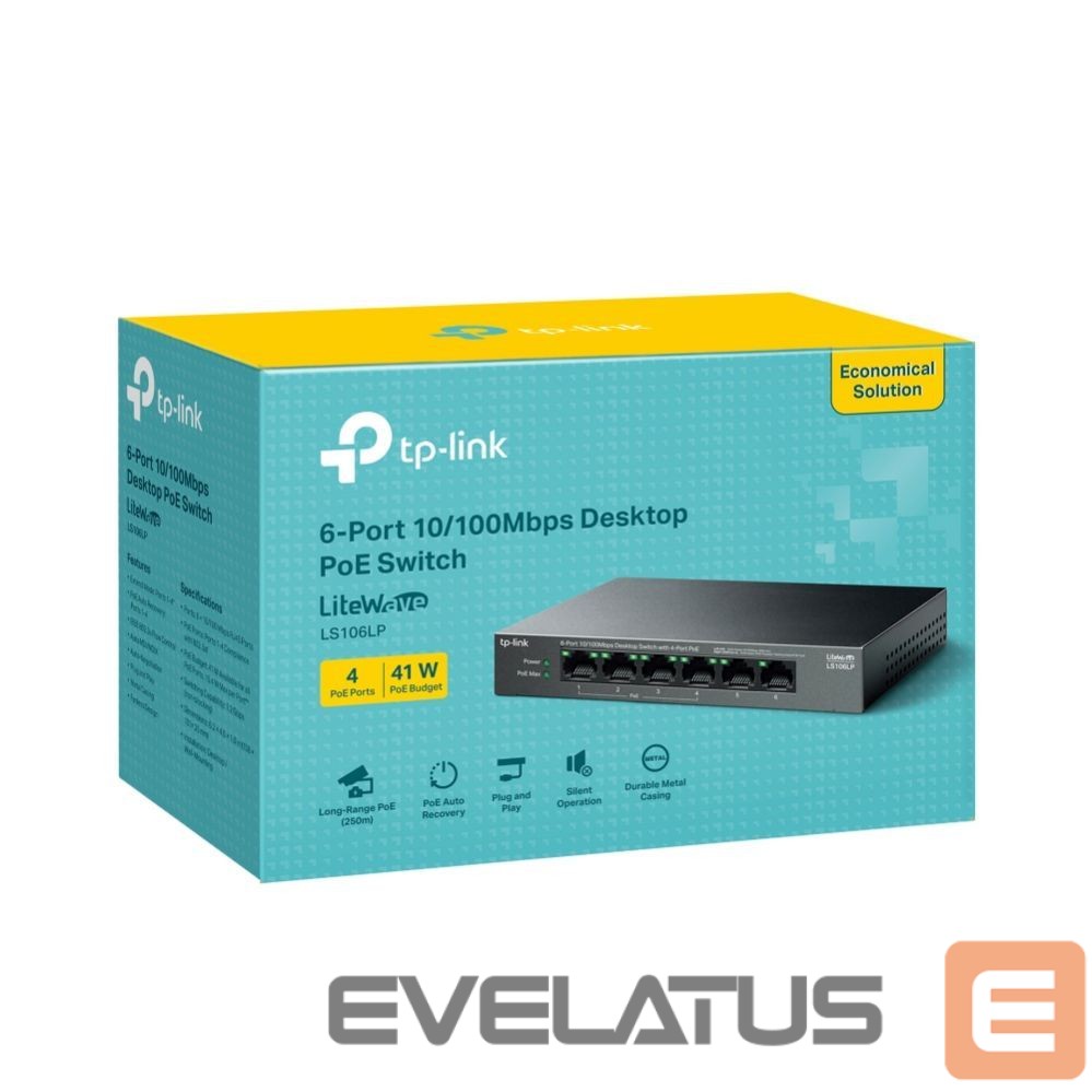 Коммутатор TP-Link NET SWITCH 6PORT 10/100M 4POE+/LS106LP