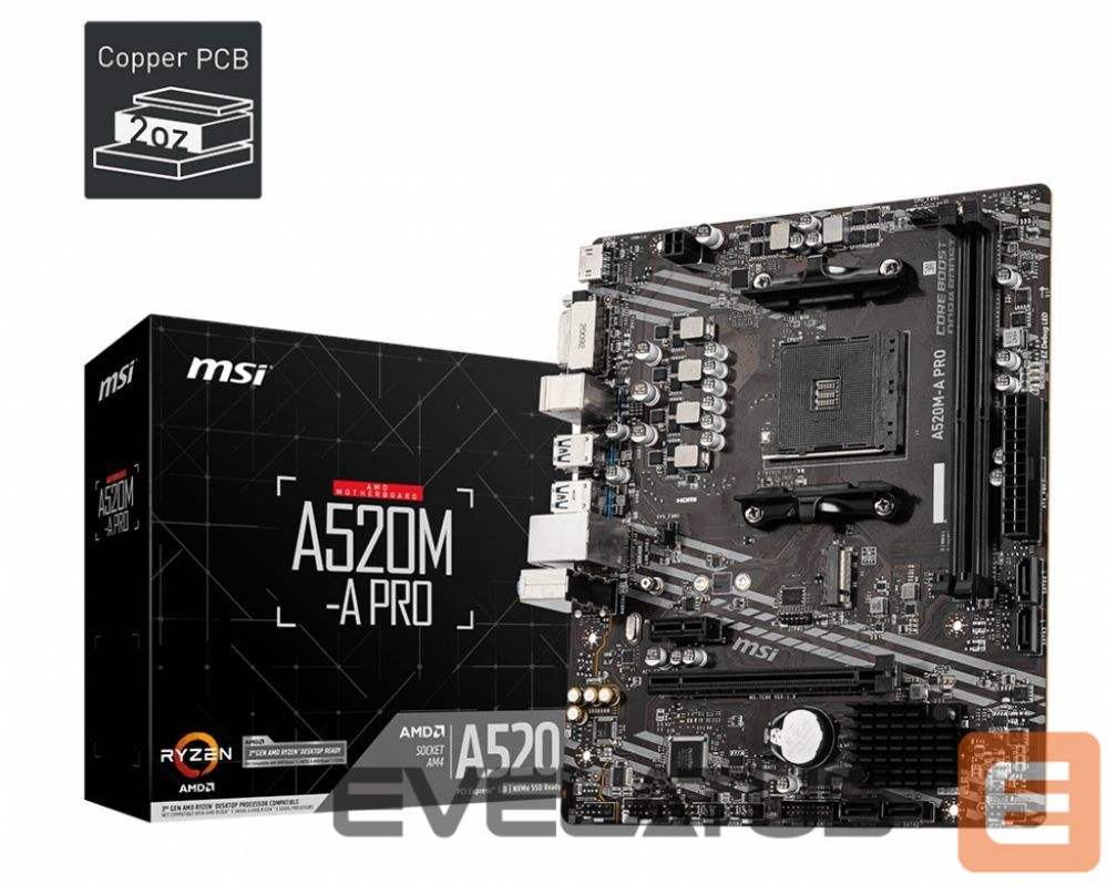 Материнская плата для процессоров Intel MSI A520M-A PRO Processor family AMD, Processor socket AM4, DDR4, Memory slots 2, Chipset AMD A, Micro ATX