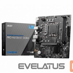Материнская плата для процессоров Intel MSI  PRO H610M-E DDR4 Processor family Intel, Processor socket  LGA1700, DDR4 DIMM, Memory slots 2, Supported hard disk drive interfaces 	SATA, M.2, Number of SATA connectors 4, Chipset Intel H610, Mirco-ATX 