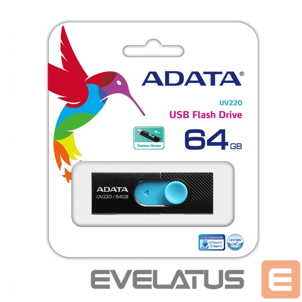 Флеш-накопитель ADATA UV220 64GB USB Flash Drive, Black/Blue