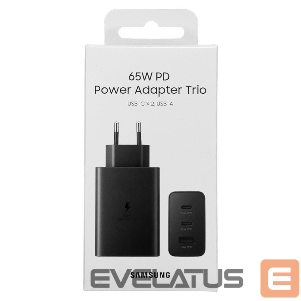 Адаптер Samsung Samsung charger 2x USB Type C / USB PPS, Power Delivery PD 65W, QC 3.0, AFC, FCP black (EP-T6530NBEGEU)