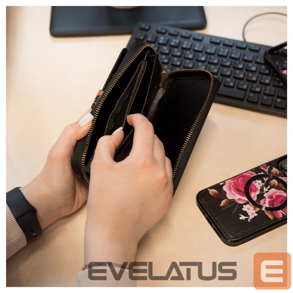 Чехол на заднюю панель Evelatus Apple iPhone 14 Pro Leather Case Zipper Design Flower Black