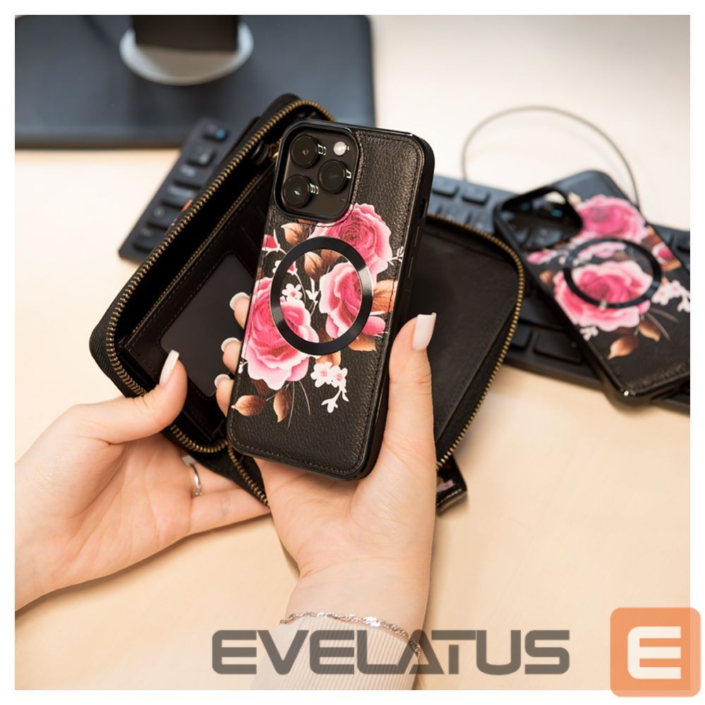 Чехол на заднюю панель Evelatus Apple iPhone 14 Pro Leather Case Zipper Design Flower Black