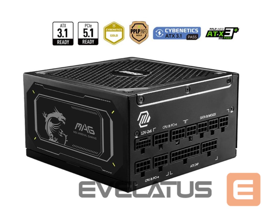 Блок питания MSI Power Supply||MAG A1000GL PCIE5 II|ATX 3.1|1000 Watts|Efficiency 80 PLUS GOLD|PFC Active|MAGA1000GLPCIE5II