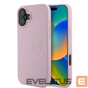 Чехол на заднюю панель Guess  Guess Grained Gold Ring MagSafe iPhone 16 Plus Case - Pink