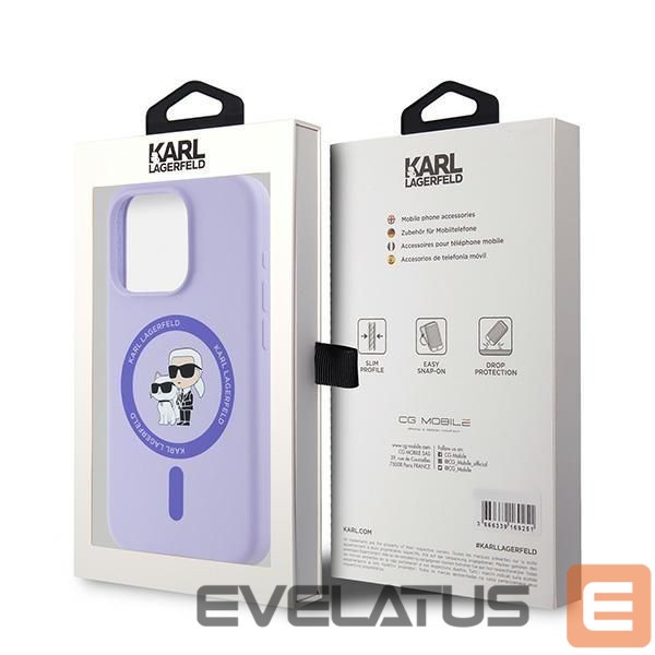 Чехол на заднюю панель Karl Lagerfeld Karl Lagerfeld Silicone Karl&Choupette Heads Ring MagSafe Case for iPhone 15 Pro - Purple