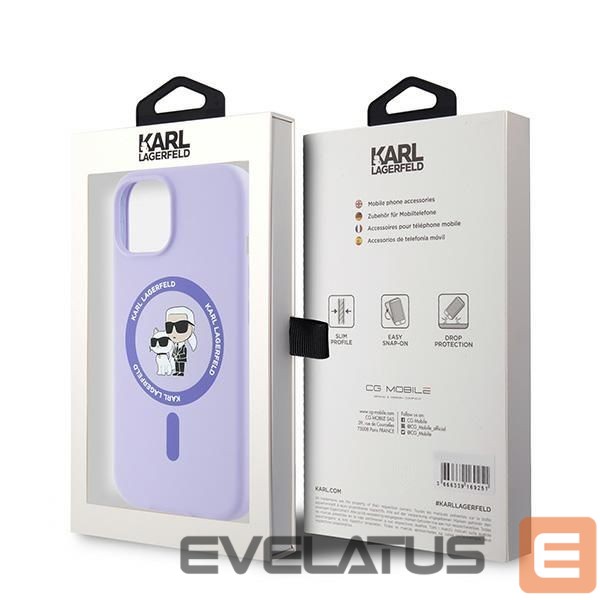 Чехол на заднюю панель Karl Lagerfeld Karl Lagerfeld Silicone Karl&Choupette Heads Ring MagSafe iPhone 15 Case - Purple