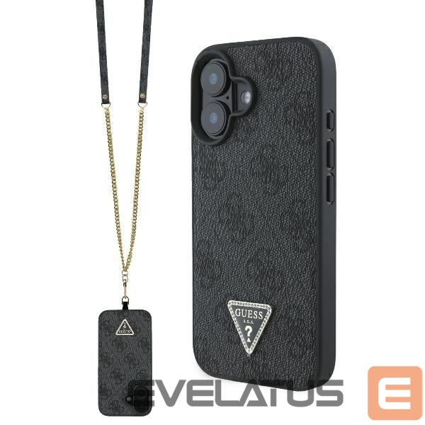 Другой аксессуар для телефона Guess Guess Leather Metal Logo Strass Crossbody Case for iPhone 16 - Black