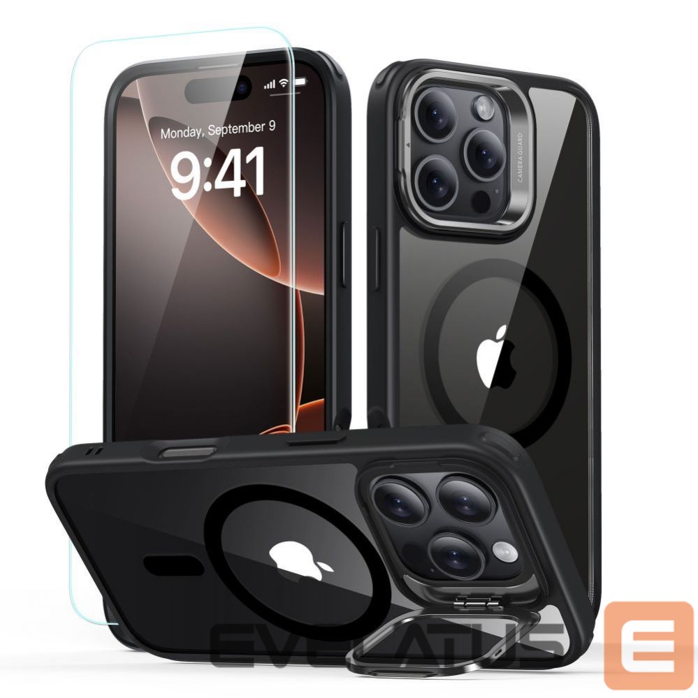 Другой аксессуар для телефона ESR ESR Classic Hybrid Kickstand Halolock MagSafe Case with Stand + Tempered Glass for iPhone 16 Pro Max - Clear with Black Frame
