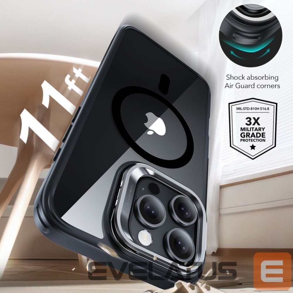 Другой аксессуар для телефона ESR ESR Classic Hybrid Kickstand Halolock MagSafe Case with Stand + Tempered Glass for iPhone 16 Pro Max - Clear with Black Frame