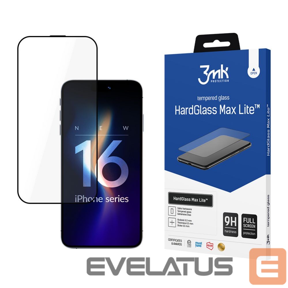 Другой аксессуар для телефона 3MK 3mk HardGlass Max Lite Tempered Glass with Black Frame for iPhone 16 Pro