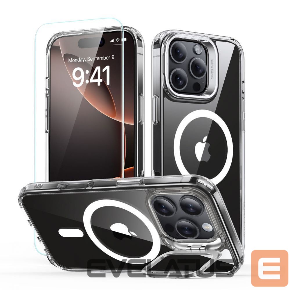 Другой аксессуар для телефона ESR ESR Classic Hybrid Kickstand Halolock MagSafe Case Set with Stand + Tempered Glass for iPhone 16 Pro - Clear