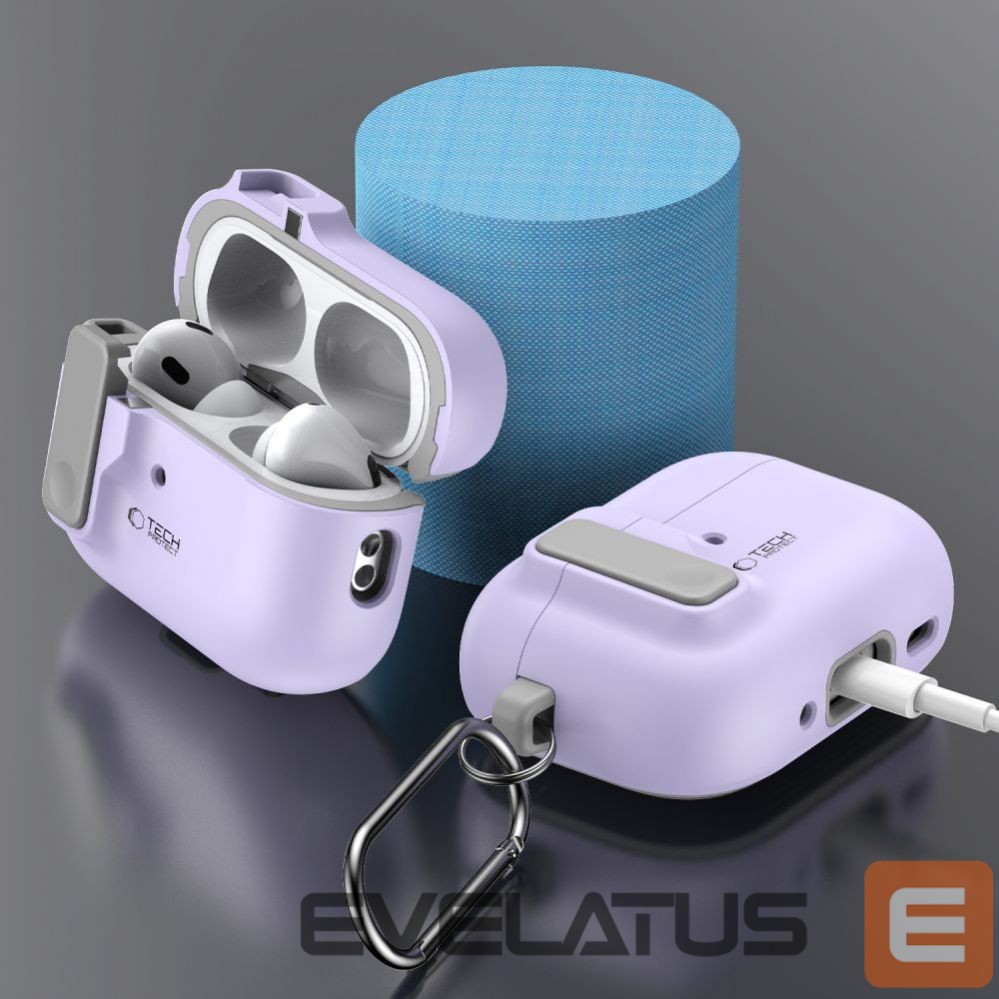 Другой аксессуар для телефона Tech-Protect Tech-Protect Slim Hook Case with Carabiner for Apple AirPods Pro 1 / 2 - Purple