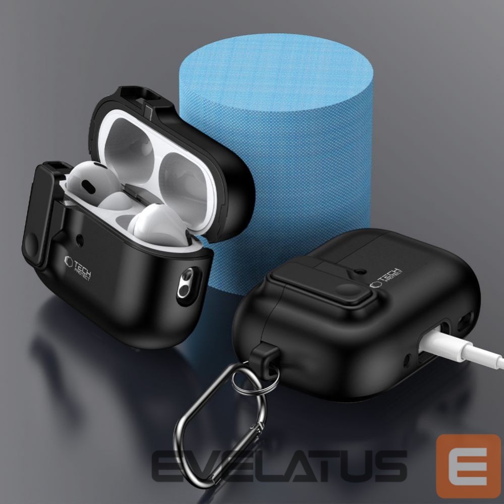 Другой аксессуар для телефона Tech-Protect Tech-Protect Slim Hook Case with Carabiner for Apple AirPods Pro 1 / 2 - Black