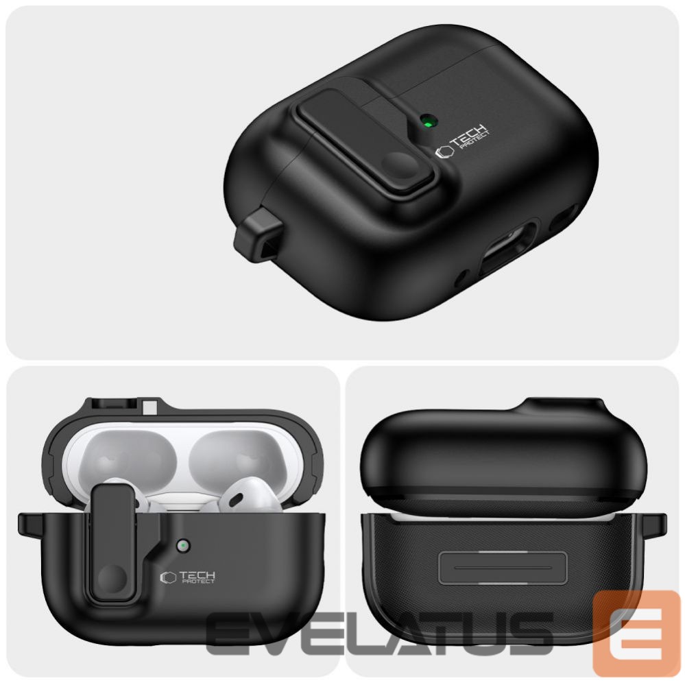 Другой аксессуар для телефона Tech-Protect Tech-Protect Slim Hook Case with Carabiner for Apple AirPods Pro 1 / 2 - Black