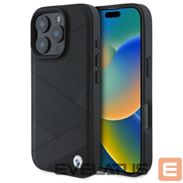 Другой аксессуар для телефона BMW BMW Sign Leather Crossing Lines Pattern iPhone 16 Pro Max Case - Black