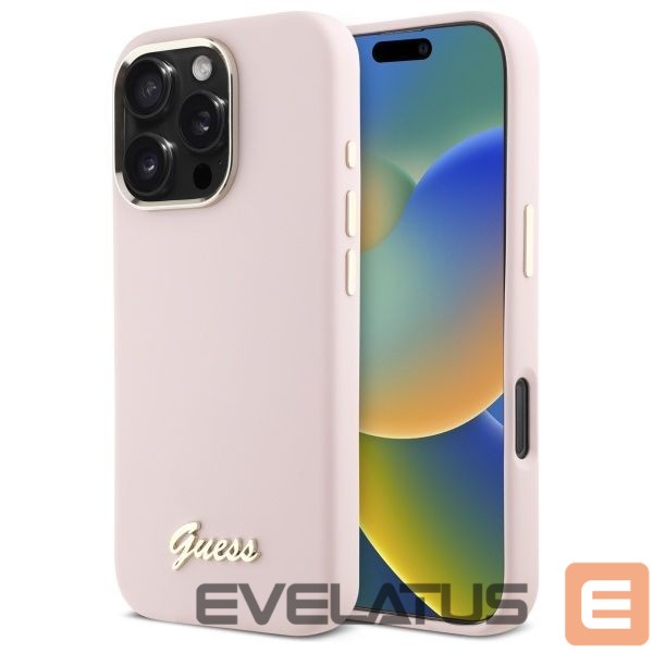 Другой аксессуар для телефона Guess Guess Silicone Script Metal Logo & Frame iPhone 16 Pro Case - Pink