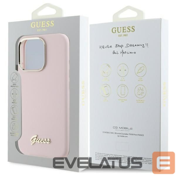 Другой аксессуар для телефона Guess Guess Silicone Script Metal Logo & Frame iPhone 16 Pro Case - Pink
