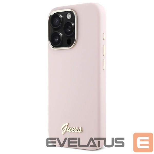 Другой аксессуар для телефона Guess Guess Silicone Script Metal Logo & Frame iPhone 16 Pro Case - Pink