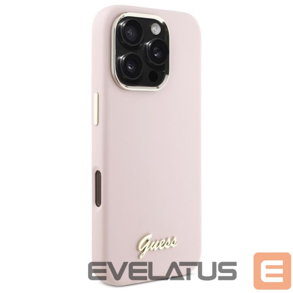 Другой аксессуар для телефона Guess Guess Silicone Script Metal Logo & Frame iPhone 16 Pro Case - Pink
