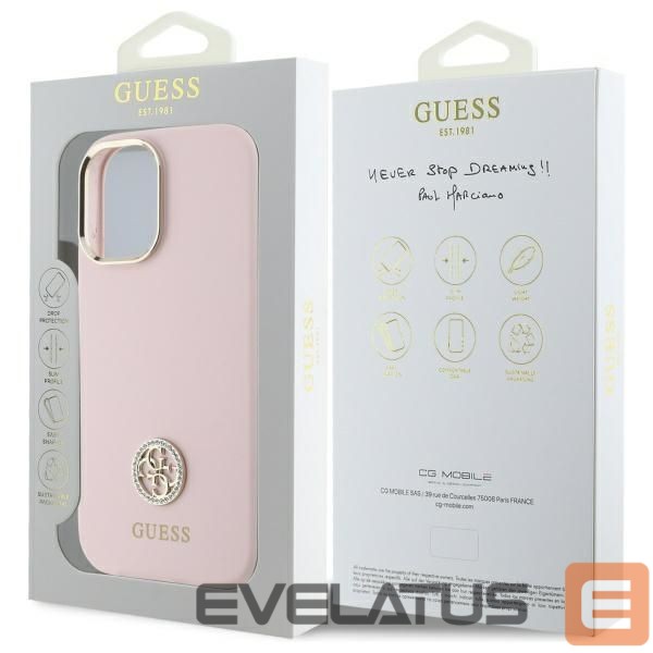 Другой аксессуар для телефона Guess Guess Silicone Logo Strass 4G case for iPhone 16 - light pink