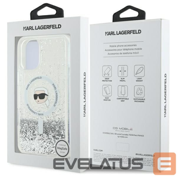 Другой аксессуар для телефона Karl Lagerfeld Karl Lagerfeld Liquid Glitter Karl Head Magsafe iPhone 16 Case - Clear