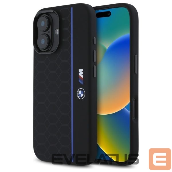 Другой аксессуар для телефона BMW BMW BMHMP16S23SHEB iPhone 16 6.1" black/black hardcase Silicone Hexagon Blue Line MagSafe