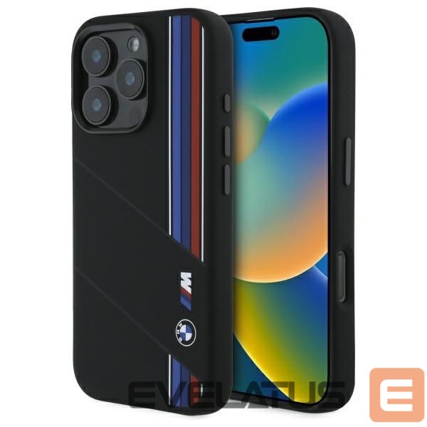 Другой аксессуар для телефона BMW BMW Silicone Cut Tricolor Lines MagSafe Case for iPhone 16 Pro Max - Black