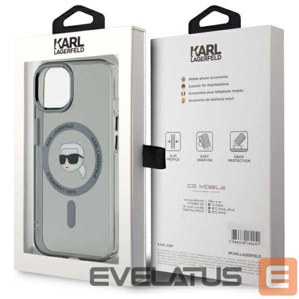 Другой аксессуар для телефона Karl Lagerfeld Karl Lagerfeld KLHMP15SHLSKIK iPhone 15 6.1" black/black hardcase IML Metal Karl Head MagSafe
