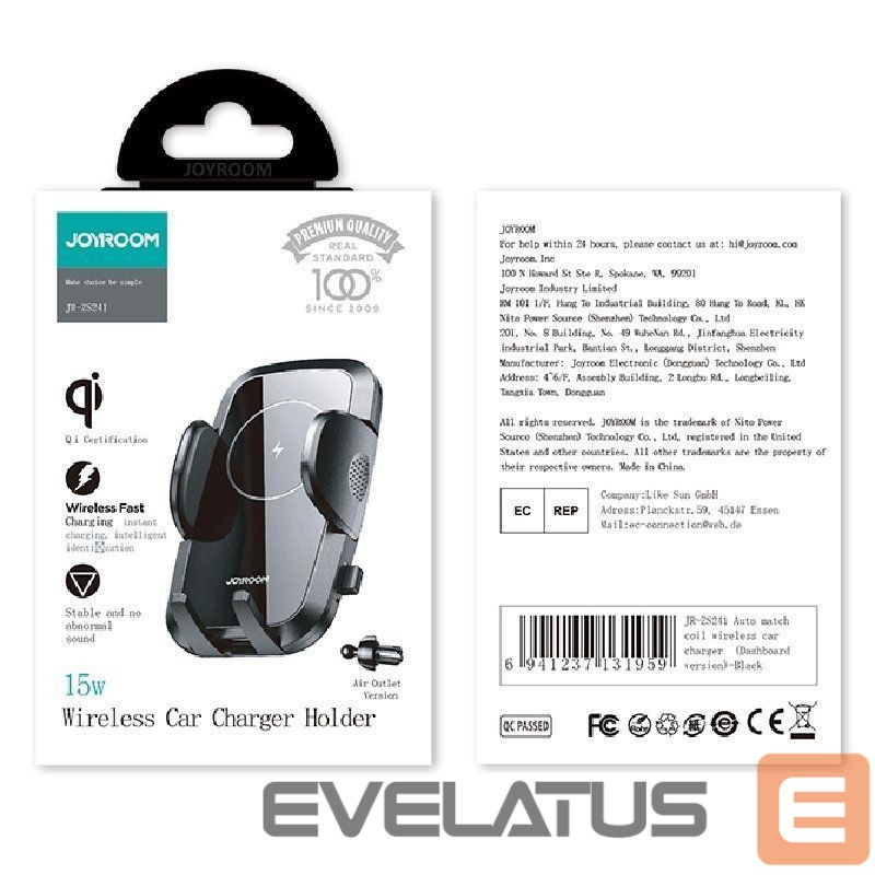 Авто зарядка Joyroom Joyroom car air vent holder Qi wireless charger 15W black (JR-ZS241)