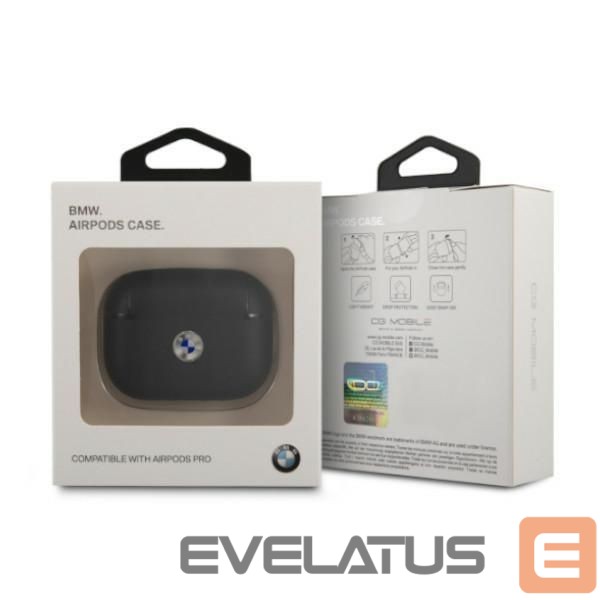 Чехол на заднюю панель BMW - BMW BMAPSSLBK AirPods Pro cover czarny/black Geniune Leather Silver Logo Black