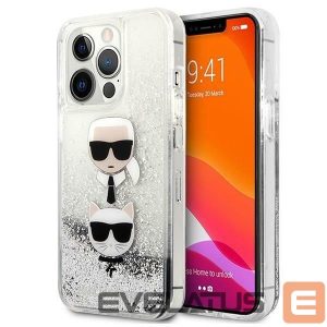 Чехол на заднюю панель Karl Lagerfeld  Karl Lagerfeld Liquid Glitter Karl&Choupette Head case for iPhone 13 Pro Max - silver 