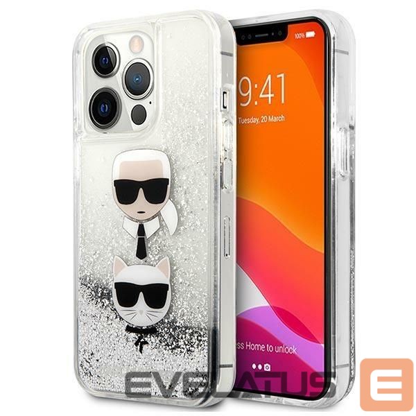 Чехол на заднюю панель Karl Lagerfeld Karl Lagerfeld Liquid Glitter Karl&Choupette Head case for iPhone 13 Pro Max - silver