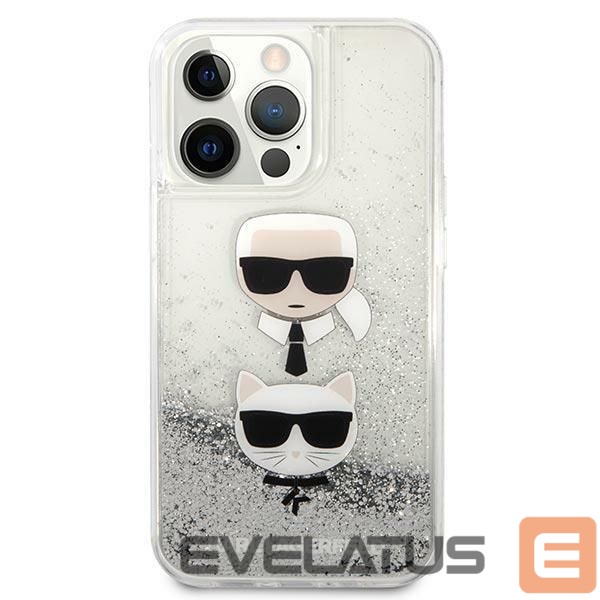 Чехол на заднюю панель Karl Lagerfeld Karl Lagerfeld Liquid Glitter Karl&Choupette Head case for iPhone 13 Pro Max - silver