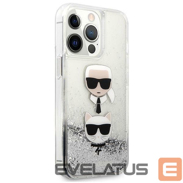 Чехол на заднюю панель Karl Lagerfeld Karl Lagerfeld Liquid Glitter Karl&Choupette Head case for iPhone 13 Pro Max - silver