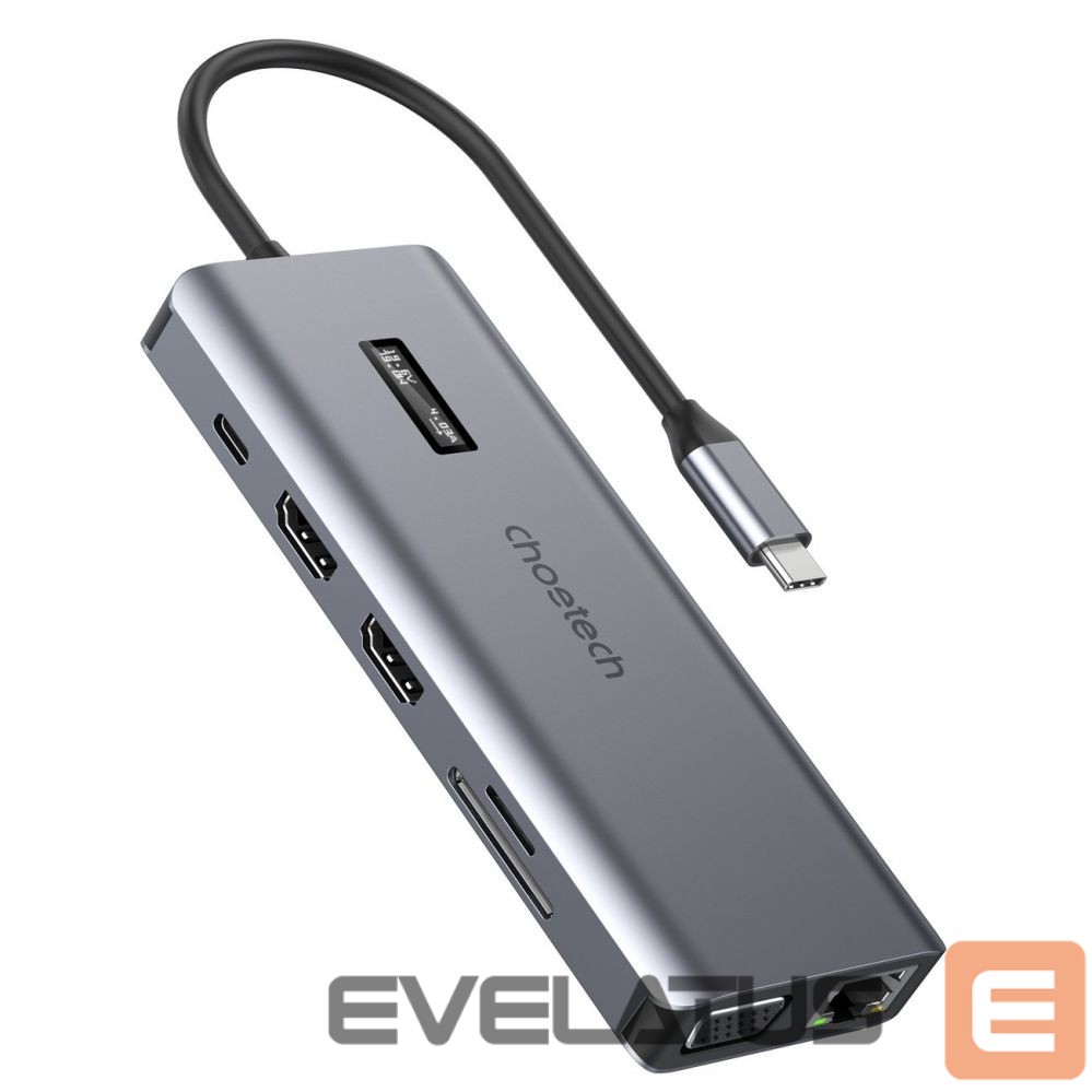 Кабель Choetech Choetech multifunctional HUB with display 12in1 USB-C to USB-C / USB-A / HDMI / VGA / AUX / SD / TF gray (HUB-M26)